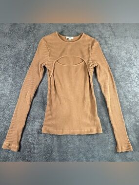 Agolde Long Sleeve Ribbed Top in Camel